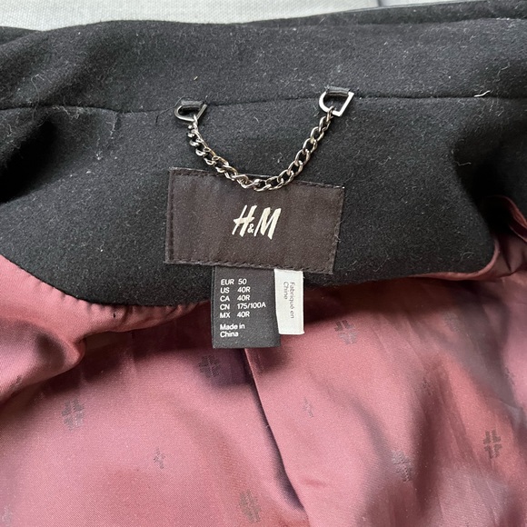 H&M men’s black pea coat - Picture 3 of 4